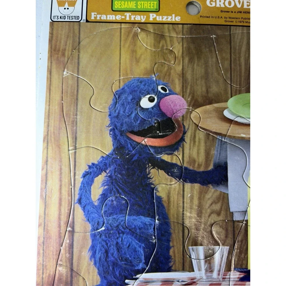 Grover Sesame Street Puzzle Frame Tray Waiter 1979 Muppets Inc Vtg See Pics